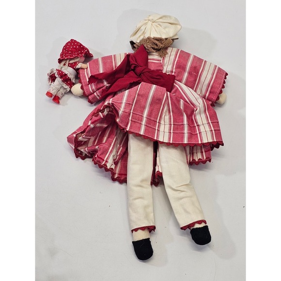VINTAGE Handmade Ragdoll Folk Art Doll Red Striped Dress White Trousers 15.5" - Picture 7 of 7